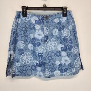 Vintage Floral Denim Skort Size 8 28" Blue Cotton Preppy 2000s Y2K Liz Claiborne